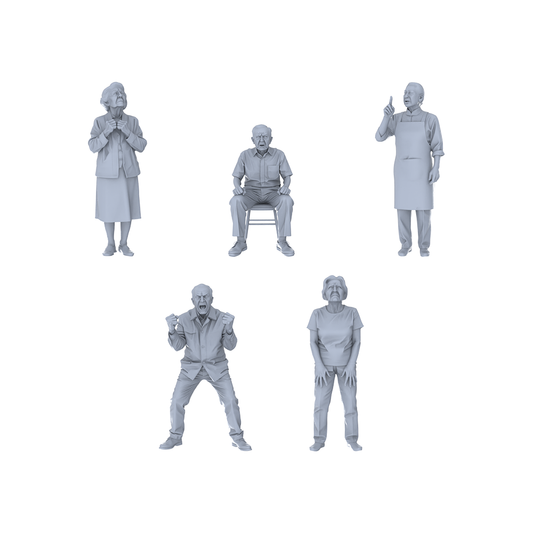 Yao's Studio LYTR194  Angry Elderly Figures Resin Miniature Model 5-Figure Set, Unpainted Angry Emotion Figures, DIY Painting Scene Decoration Miniatures Diorama Resin Figures