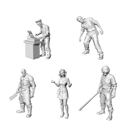 MRY-SFW LYGR311 3D Printed Supermarket Staff Zombies Set - Cashier Stock Clerk Butcher Guide Security Miniature Model Kit