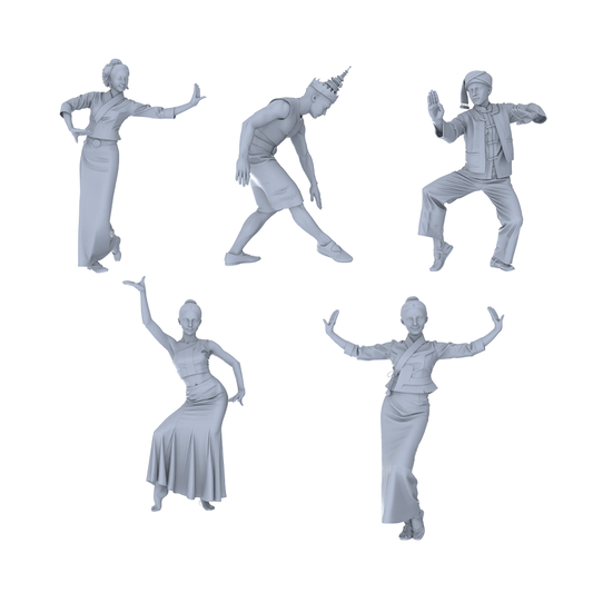 MRY-SFW LYTR752 Southeast Asian Traditional Dance Figure 5 pcs Miniature Car Diorama Figures Scene Props Accessories Resin