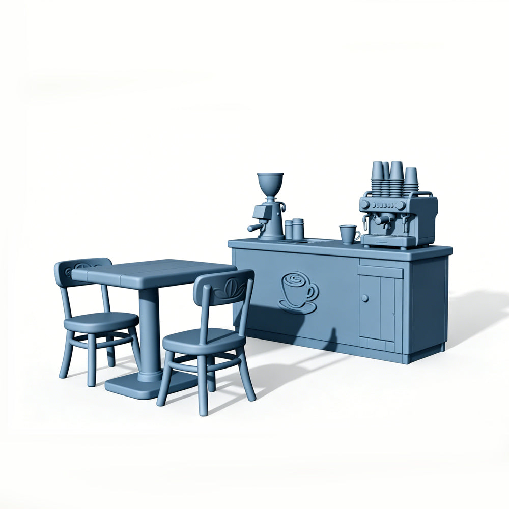 MRY-SFW LYTS505 3D Printed Coffee Shop Scene Set, Counter & Table Chair Miniature Diorama Accessories