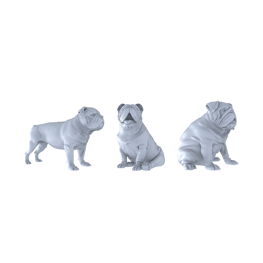 MRY-SFW LYTR537 Modern English Bulldogs Pose Group of 3 Miniature Car Diorama Figures Scene Props Accessories Resin
