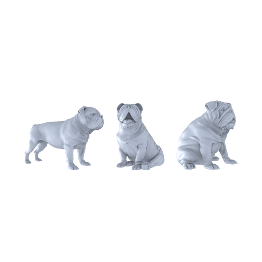 MRY-SFW LYTR537 Modern English Bulldogs Pose Group of 3 Miniature Car Diorama Figures Scene Props Accessories Resin