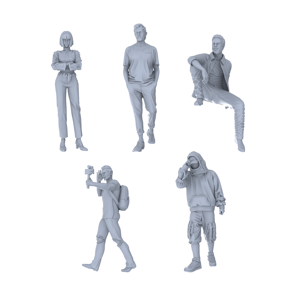 Yao's Studio LYTR221 5-Piece Unpainted Miniature Urban Youth Set - Perfect for Street, Creative Market & Trendy Block Dioramas Miniatures Diorama Resin Figures