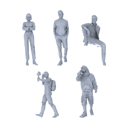 Yao's Studio LYTR221 5-Piece Unpainted Miniature Urban Youth Set - Perfect for Street, Creative Market & Trendy Block Dioramas Miniatures Diorama Resin Figures