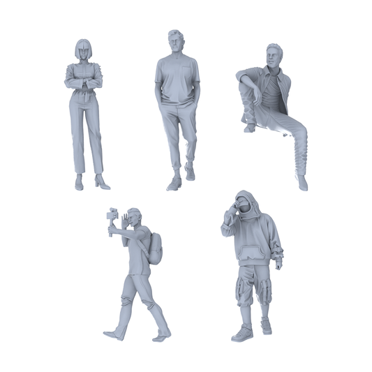 Yao's Studio LYTR221 5-Piece Unpainted Miniature Urban Youth Set - Perfect for Street, Creative Market & Trendy Block Dioramas Miniatures Diorama Resin Figures