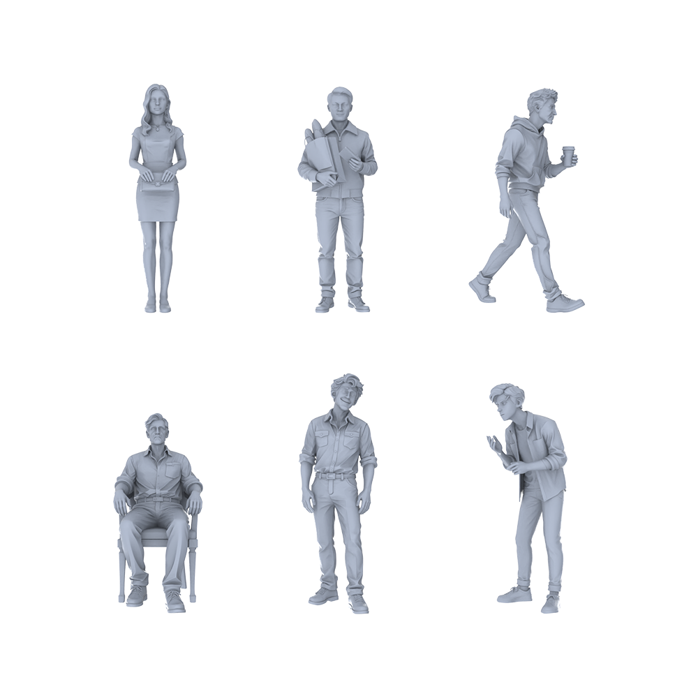 Yao's Studio LYTR227  6-Piece Unpainted Miniature Urban Commute Set - Perfect for Commercial Street & Office Dioramas Miniatures Diorama Resin Figures