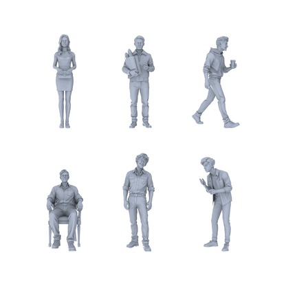 Yao's Studio LYTR227  6-Piece Unpainted Miniature Urban Commute Set - Perfect for Commercial Street & Office Dioramas Miniatures Diorama Resin Figures