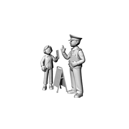 Yao's Studio LYTR075  Traffic Police & Citizen 3D Print Model, Unpainted City Street Scene Figures, DIY Painting Kit 1set