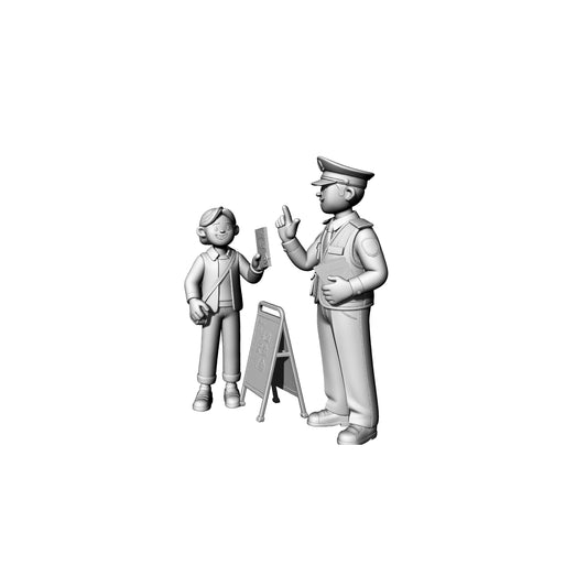 Yao's Studio LYTR075  Traffic Police & Citizen 3D Print Model, Unpainted City Street Scene Figures, DIY Painting Kit 1set