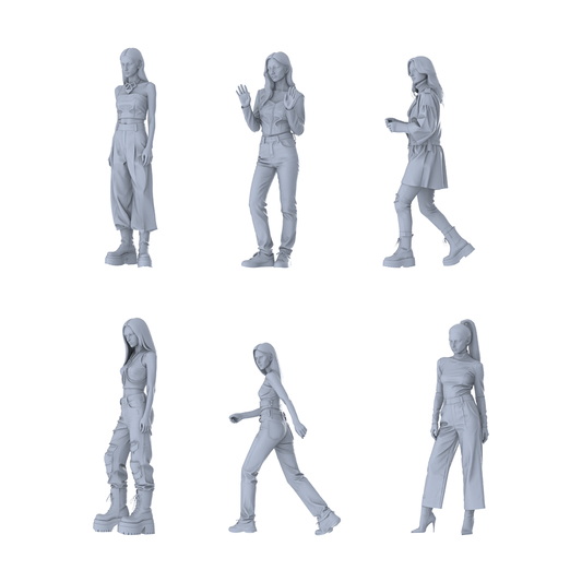 MRY-SFW LYTR659 Modern Trendy Hot Girl Style Young Female Multi-Pose Six-Person Set Miniature Car Diorama Figures Scene Props Accessories Resin