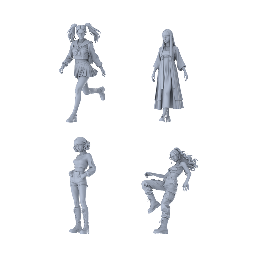 MRY-SFW LYTR643 Modern Style Mix Young Female Multi-Pose Four-Person Set Miniature Car Diorama Figures Scene Props Accessories Resin