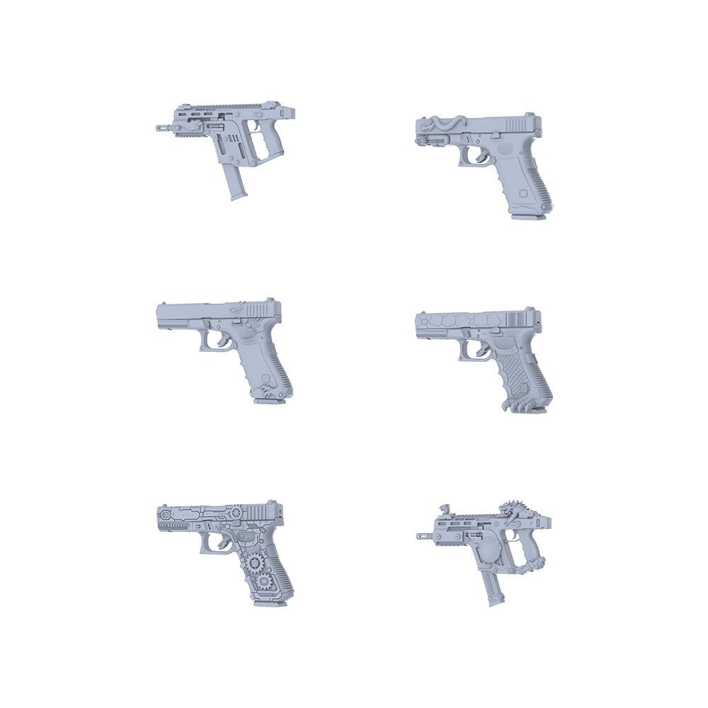MRY-SFW LYGS099 Mechanical Fantasy Modified Compact Weapon 3D Models - 6 Piece Untextured Set