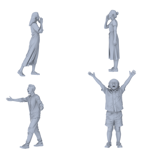 MRY-SFW LYTR721 Modern Shouting Interactive Figure 4 pcs Miniature Car Diorama Figures Scene Props Accessories Resin