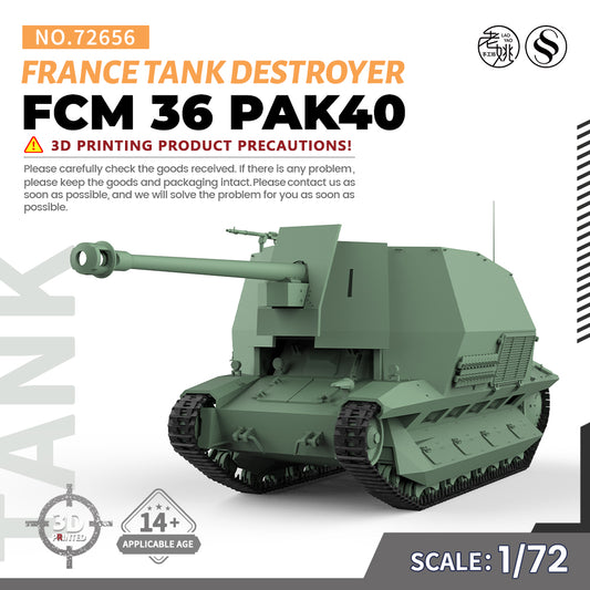 SSMODEL 656 V1.9 1/72(64,76,87) 25mm Military Model Kit France FCM 36 PAK40 Tank Destroyer