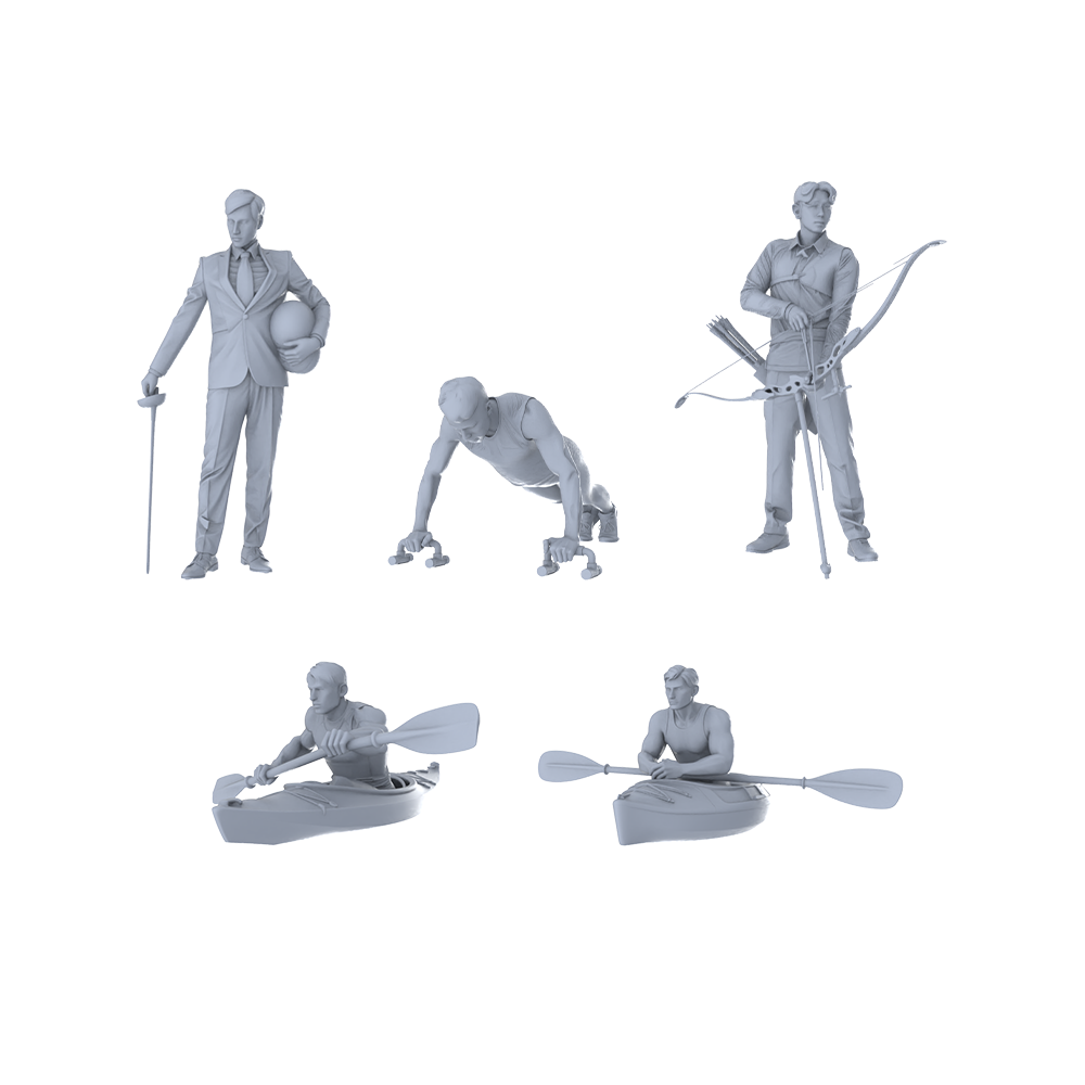 MRY-SFW LYTR486 Modern Athletes All-Round Competition Group of 5 Miniature Car Diorama Figures Scene Props Accessories Resin
