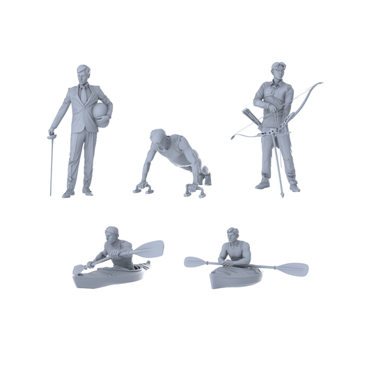 MRY-SFW LYTR486 Modern Athletes All-Round Competition Group of 5 Miniature Car Diorama Figures Scene Props Accessories Resin