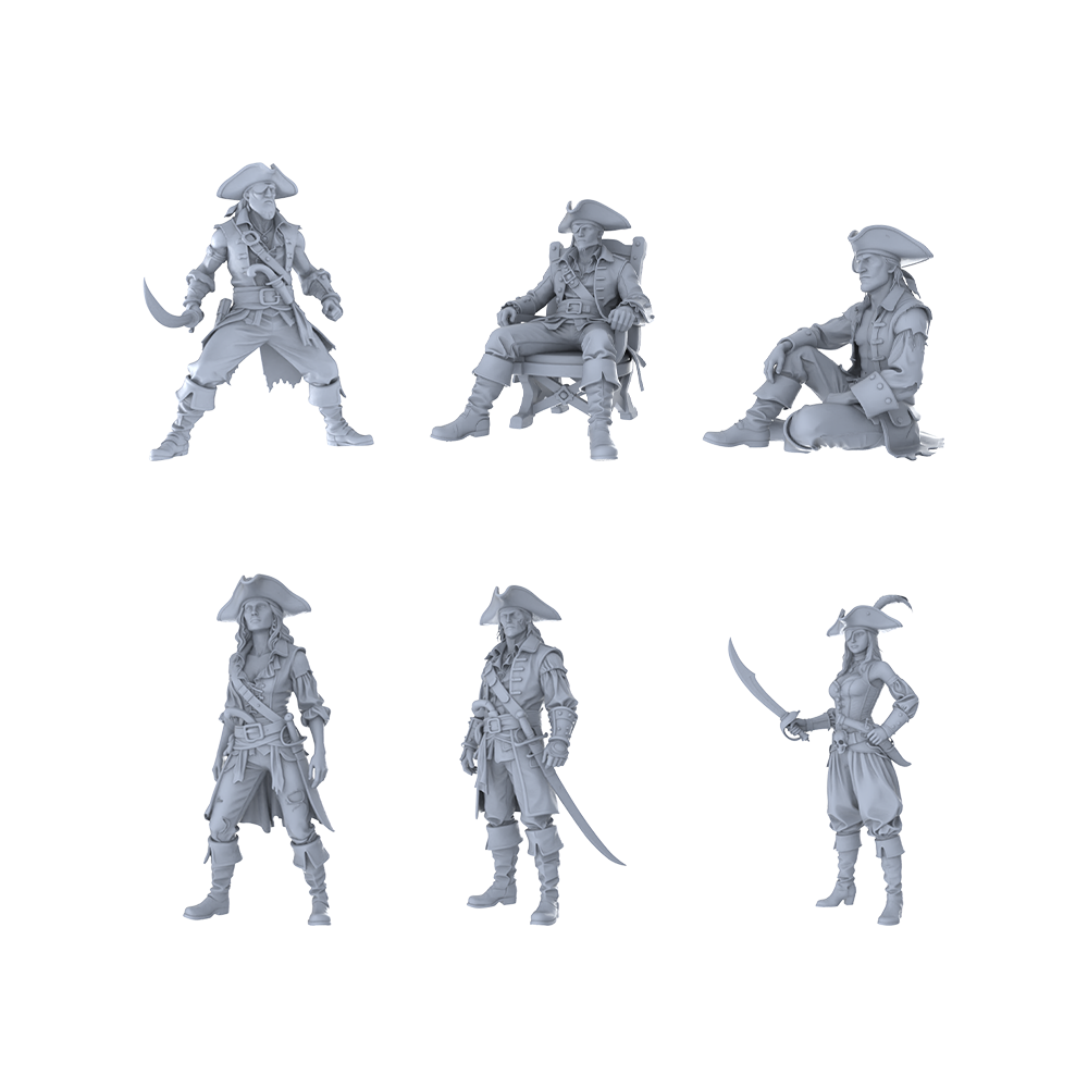 MRY-SFW LYTR538 Age of Exploration Caribbean Pirates Six in Varied Poses Miniature Car Diorama Figures Scene Props Accessories Resin