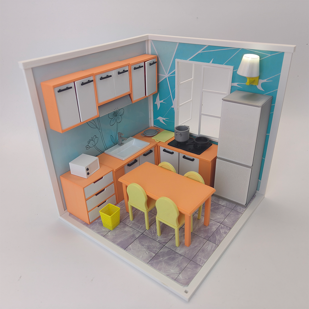 LYTP121004 1/12 Spring Kissed Moments Spring Kitchen 3D Printing DIY Miniature Scenes Dollhouse Creative Decorations Desktop Scenarios Mini Models 12-Inch BJD OB Doll