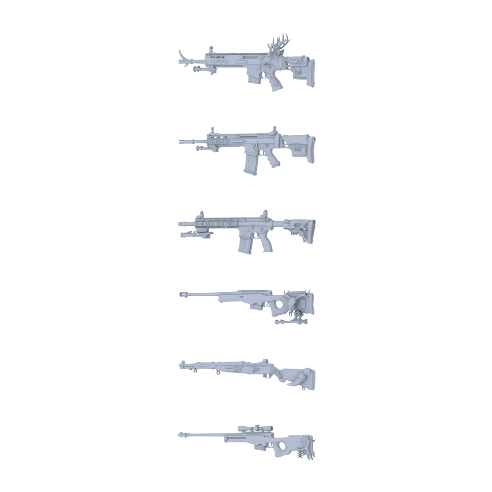 MRY-SFW LYGS328 Spirit Deer Hunting Series - 6-Piece Tactical Sniper Rifle & Assault Rifle Set Modified with Antler & Beast Bone Elements