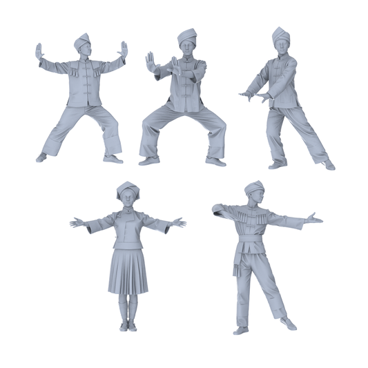 MRY-SFW LYTR764 Zhuang Traditional Dance Figure 5 pcs Miniature Car Diorama Figures Scene Props Accessories Resin