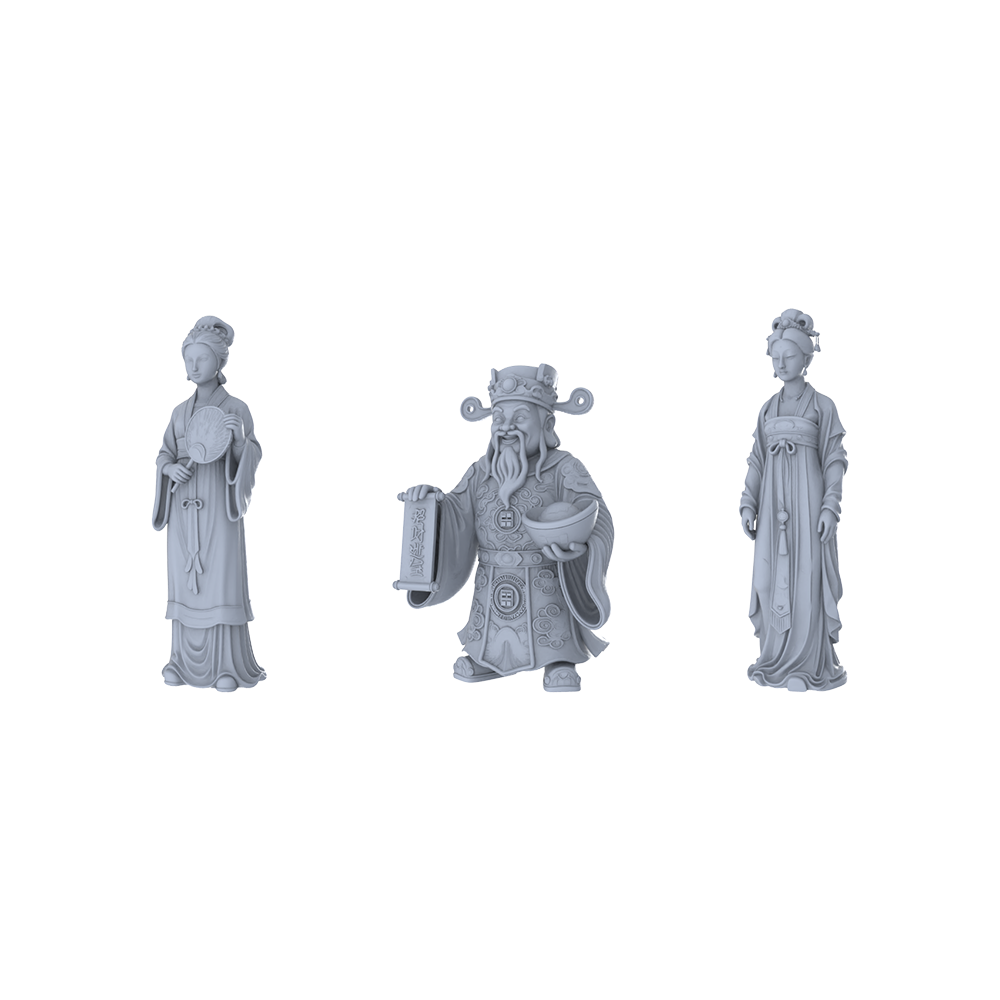 MRY-SFW LYTR402 Chinese Style Auspicious Trio 3-Piece Set,  God of Wealth Lady, DIY Paintingation Miniature Car Diorama Figures Scene Props Accessories Resin