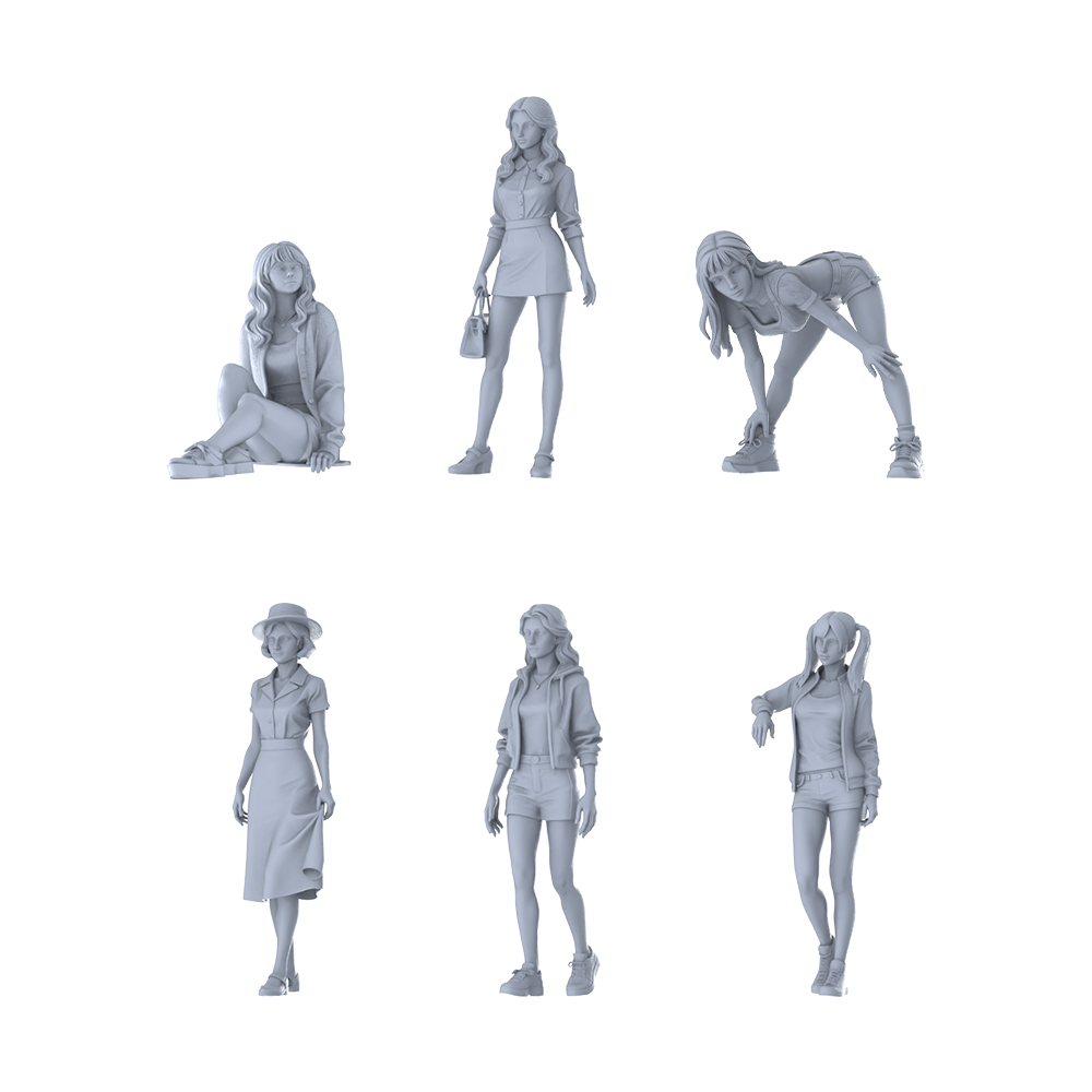 MRY-SFW LYTR662 Modern Fresh Daily Style Young Female Multi-Pose Six-Person Set Miniature Car Diorama Figures Scene Props Accessories Resin