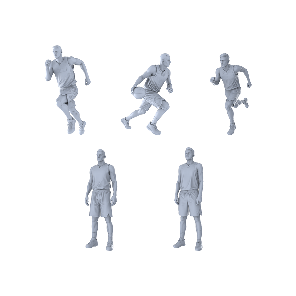 MRY-SFW LYTR494 Modern Basketball Players Dynamic Court Group of 5 Miniature Car Diorama Figures Scene Props Accessories Resin
