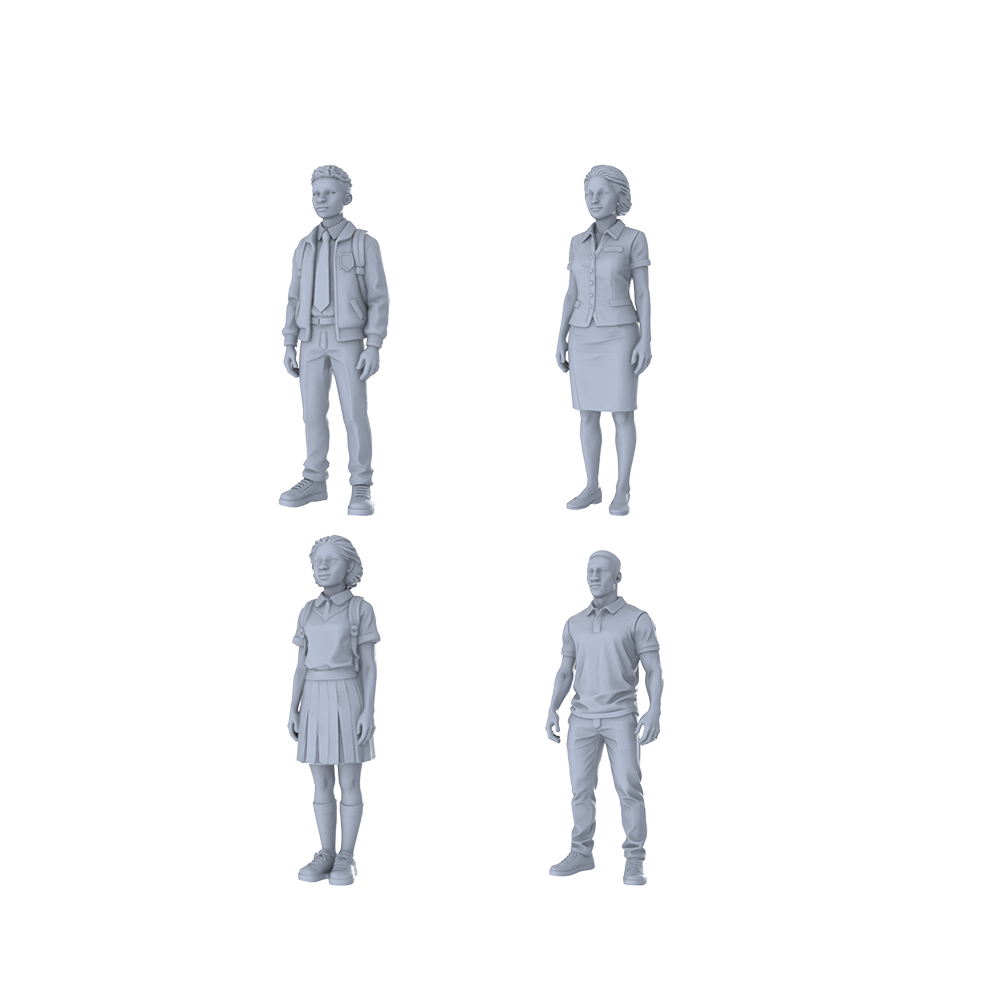 Yao's Studio LYTR311 Unpainted School Figures Miniatures 4-Pack | For Diorama & Hobby Painting Miniatures Diorama Resin Figures