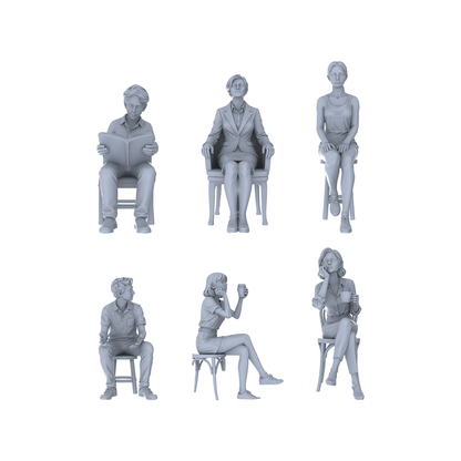 Yao's Studio LYTR226 6-Piece Unpainted Miniature Cafe Scene Set - Seated Leisure Figures Perfect for Bookstore, Office & Shop Dioramas Miniatures Diorama Resin Figures