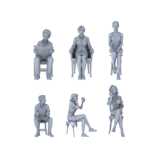 Yao's Studio LYTR226 6-Piece Unpainted Miniature Cafe Scene Set - Seated Leisure Figures Perfect for Bookstore, Office & Shop Dioramas Miniatures Diorama Resin Figures