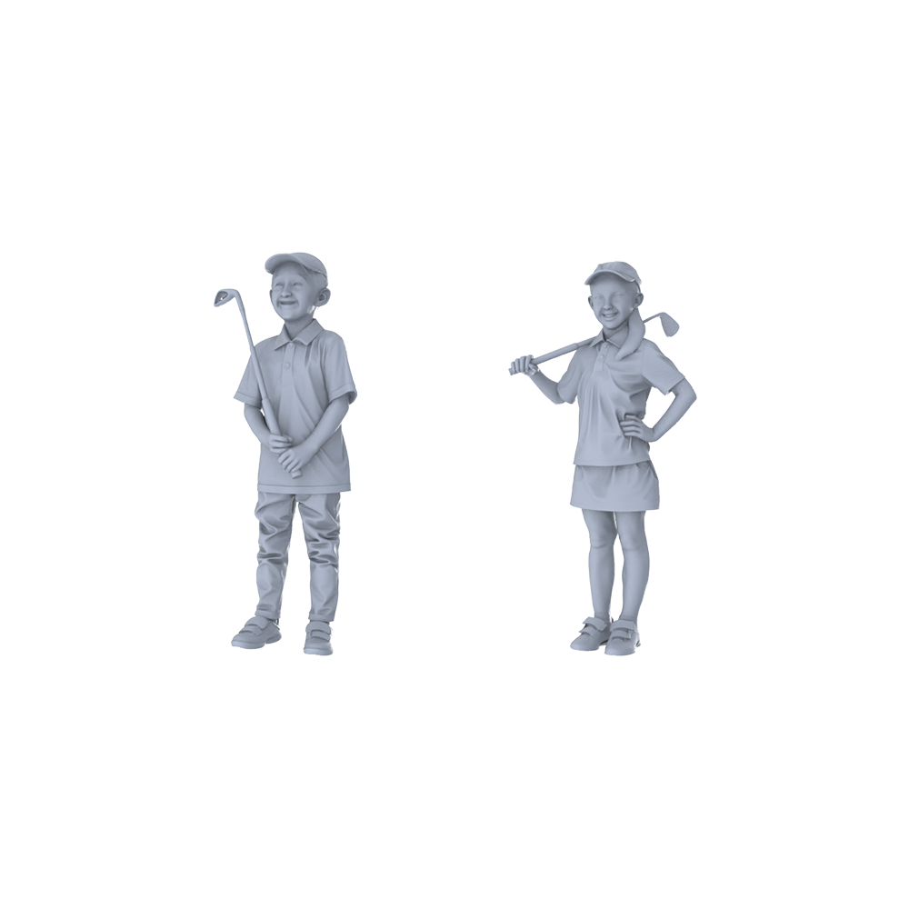 MRY-SFW LYTR452 Modern Club Junior Golfers Cheerful Parent-Child Duo
2-Piece Set with Vivid Smiles and Sportswear Details, Ideal Family Scenes and Youthful Figure Painting Miniature Car Diorama Figures Scene Props Accessories Resin