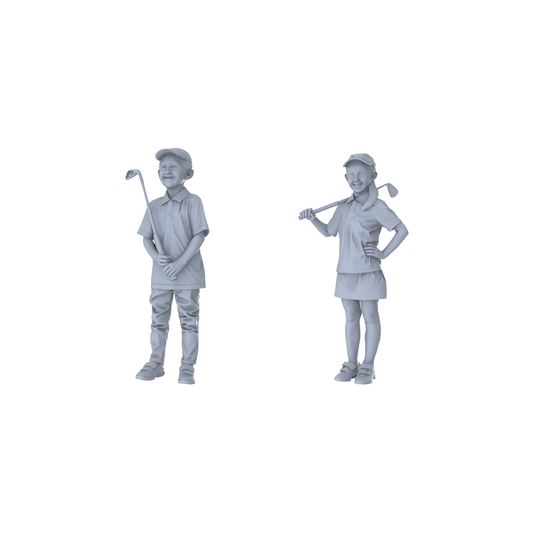 MRY-SFW LYTR452 Modern Club Junior Golfers Cheerful Parent-Child Duo
2-Piece Set with Vivid Smiles and Sportswear Details, Ideal Family Scenes and Youthful Figure Painting Miniature Car Diorama Figures Scene Props Accessories Resin