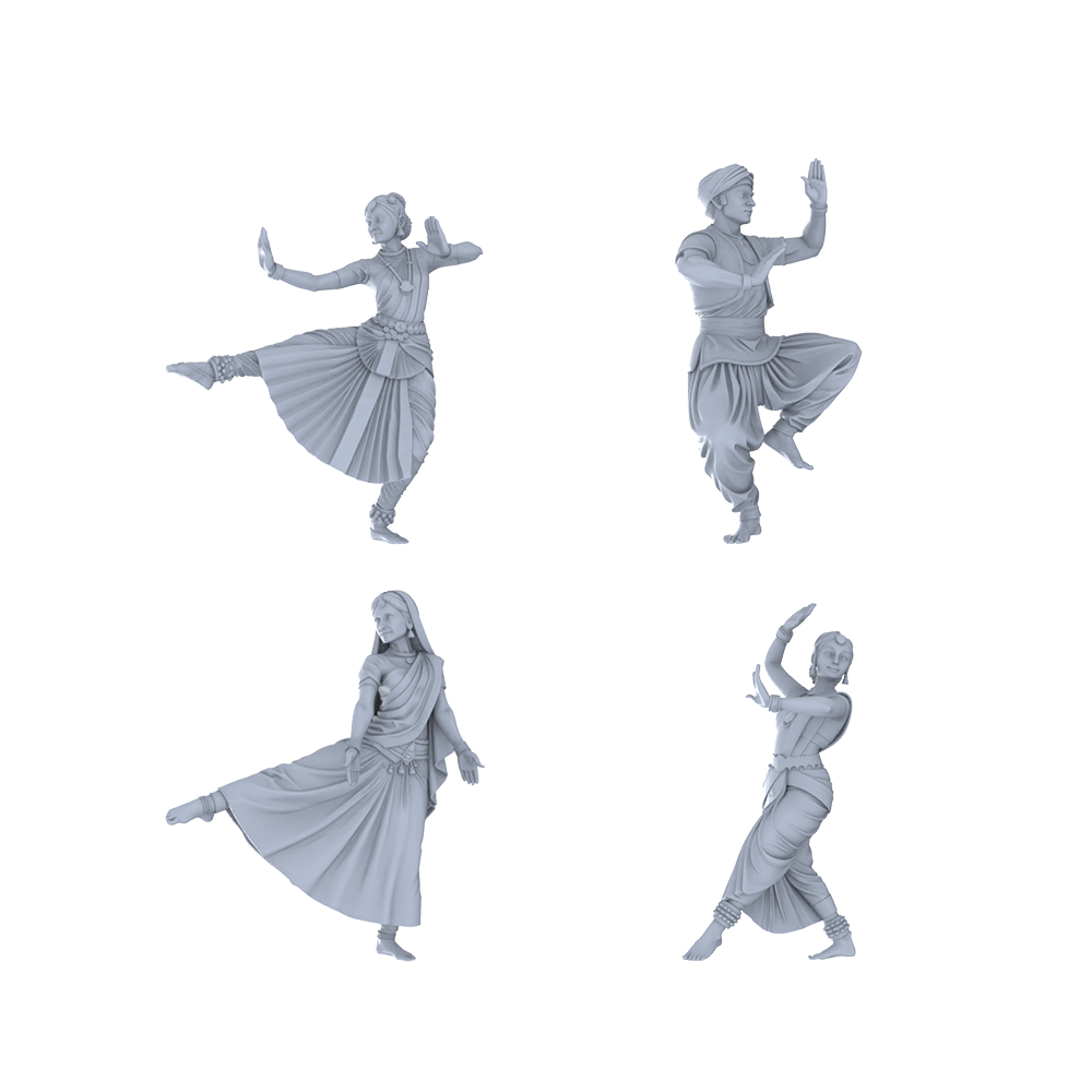 Yao's Studio LYTR293 Indian Dance Quartet Resin Miniature Model 4-Figure Set, Unpainted Ethnic Performance Figures, DIY Painting Scene Decoration Miniatures Diorama Resin Figures