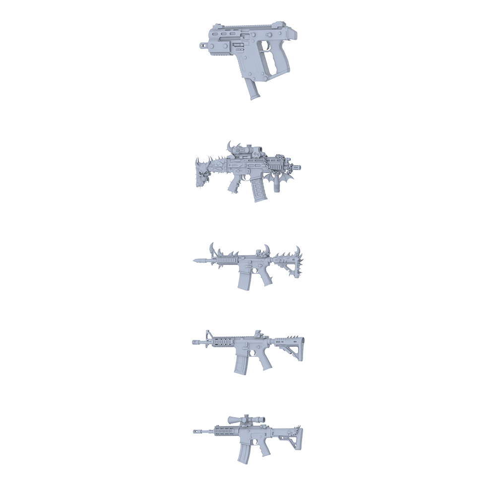 MRY-SFW LYGS147 Abyssal Fantasy Modified AR Rifle 3D Models - 5 Piece Untextured Set