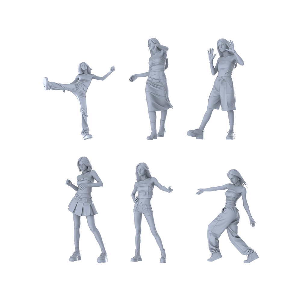 MRY-SFW LYTR656 Modern Street Dance Hot Girl Style Young Female Multi-Pose Six-Person Set Miniature Car Diorama Figures Scene Props Accessories Resin