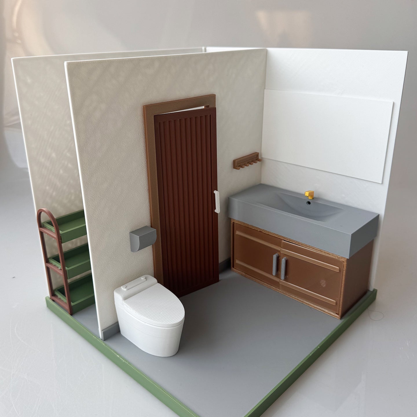 RHF121023 Washroom Scene 3D Printed Bathroom Scene Miniature Model - Dollhouse Bathroom Furniture & Layout, BJD/OB Dolls Washroom Scene