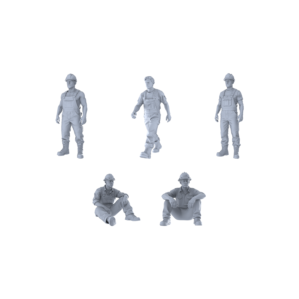 Yao's Studio LYTR305 Unpainted Worker Miniatures 5-Pack | For Diorama, Hobby Painting & Scene Props Miniatures Diorama Resin Figures