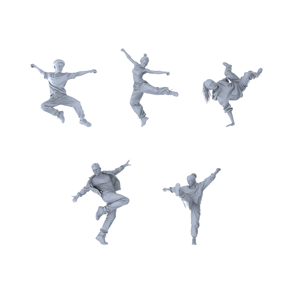 MRY-SFW LYTR554 Modern Street Hip-hop Dancers Pose Group of 5 Miniature Car Diorama Figures Scene Props Accessories Resin