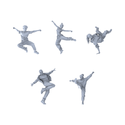 MRY-SFW LYTR554 Modern Street Hip-hop Dancers Pose Group of 5 Miniature Car Diorama Figures Scene Props Accessories Resin