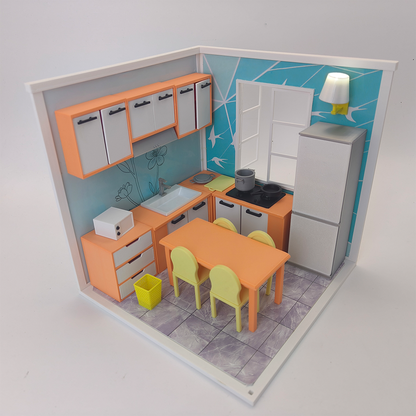 LYTP1004 Spring Kissed Moments Spring Kitchen 3D Printing DIY Miniature Scenes Dollhouse Creative Decorations Desktop Scenarios Mini Models 18-Inch BJD OB Doll