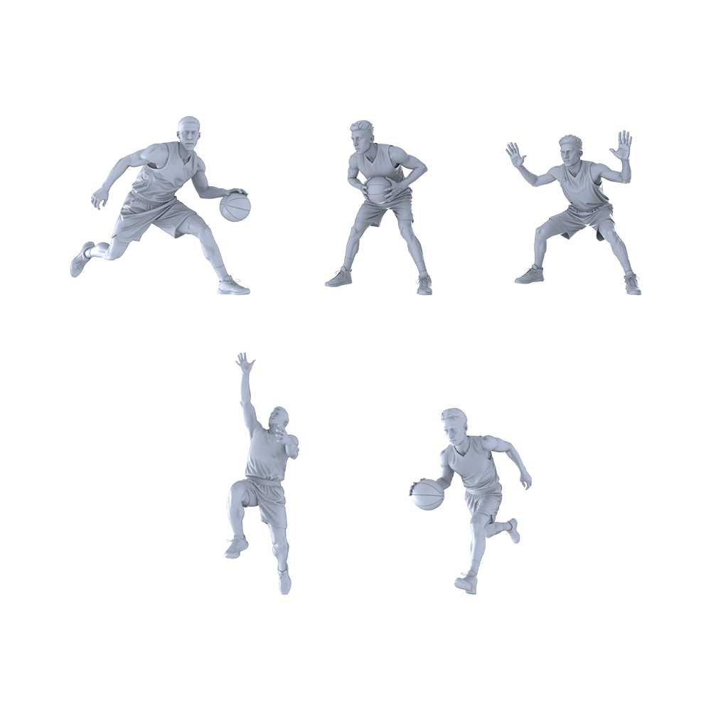 MRY-SFW LYTR550 Modern Court Basketball Players Pose Group of 5 Miniature Car Diorama Figures Scene Props Accessories Resin