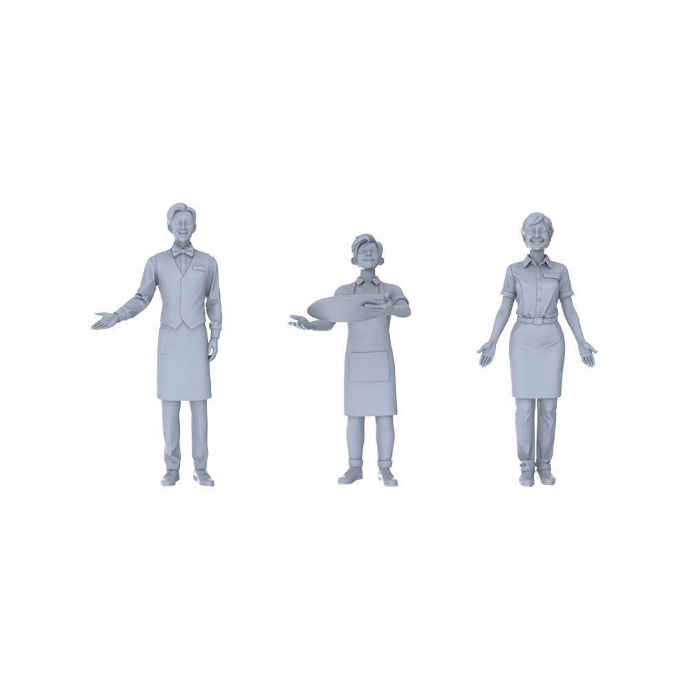 Yao's Studio LYTR199 Unpainted Miniature 3-Piece Set - Restaurant Waiter & Clerk Scene Models for Detailed Diorama Building Miniatures Diorama Resin Figures