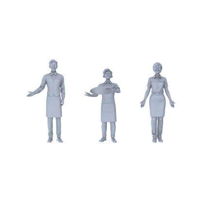 Yao's Studio LYTR199 Unpainted Miniature 3-Piece Set - Restaurant Waiter & Clerk Scene Models for Detailed Diorama Building Miniatures Diorama Resin Figures