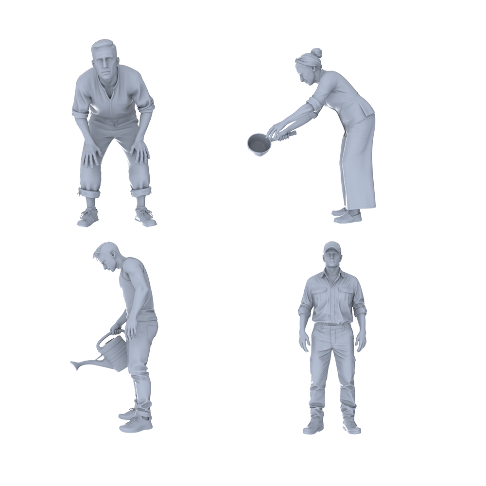 MRY-SFW LYTR779 Gardening Watering Figure 4 pcs Miniature Car Diorama Figures Scene Props Accessories Resin