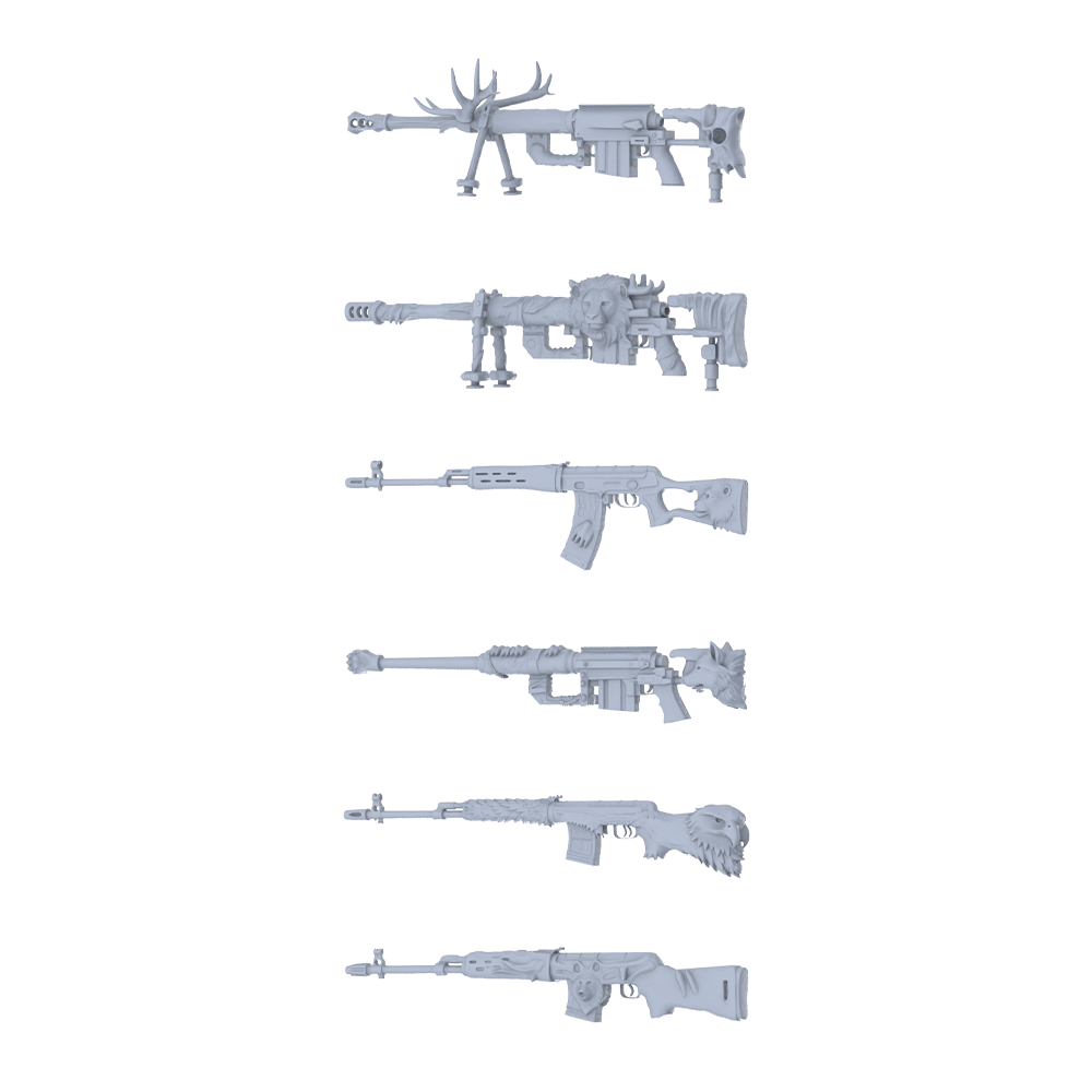 MRY-SFW LYGS334 Wild Combat Series - 6-Piece Custom Tactical Rifle Set with Fantasy Creature & Antler Decor