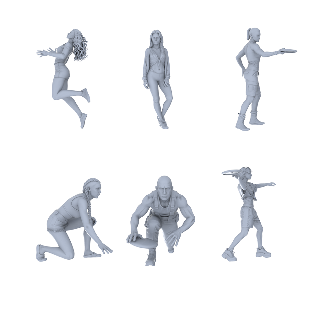MRY-SFW LYTR732 Modern Frisbee Sports Figure 6 pcs Miniature Car Diorama Figures Scene Props Accessories Resin