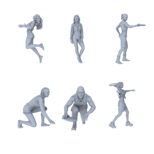 MRY-SFW LYTR732 Modern Frisbee Sports Figure 6 pcs Miniature Car Diorama Figures Scene Props Accessories Resin