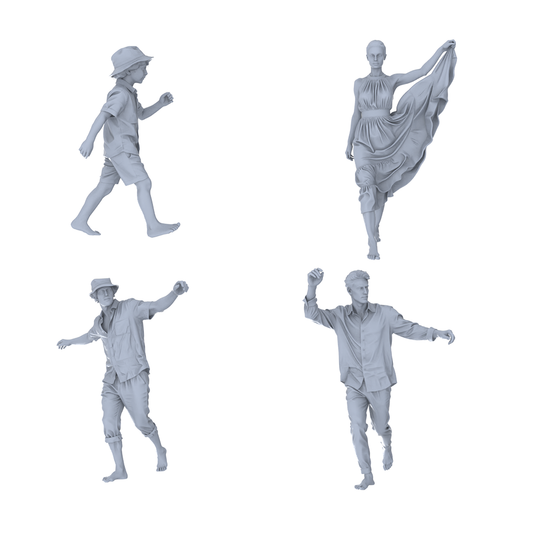 MRY-SFW LYTR719 Modern Beach Dynamic Figure 4 pcs Miniature Car Diorama Figures Scene Props Accessories Resin