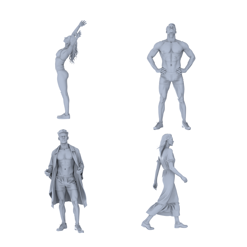MRY-SFW LYTR745 Modern Casual Pose Figure 4 pcs Miniature Car Diorama Figures Scene Props Accessories Resin