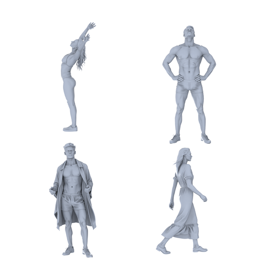 MRY-SFW LYTR745 Modern Casual Pose Figure 4 pcs Miniature Car Diorama Figures Scene Props Accessories Resin